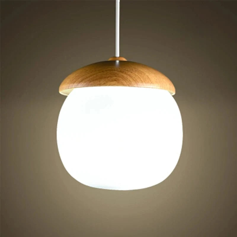 Verthara Modern Nordic Style Glass Pendant Lamp with E27 Bulb – Imitation Wood Design for Kitchen and Living Room Lighting B