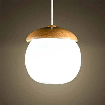 Verthara Modern Nordic Style Glass Pendant Lamp with E27 Bulb – Imitation Wood Design for Kitchen and Living Room Lighting B