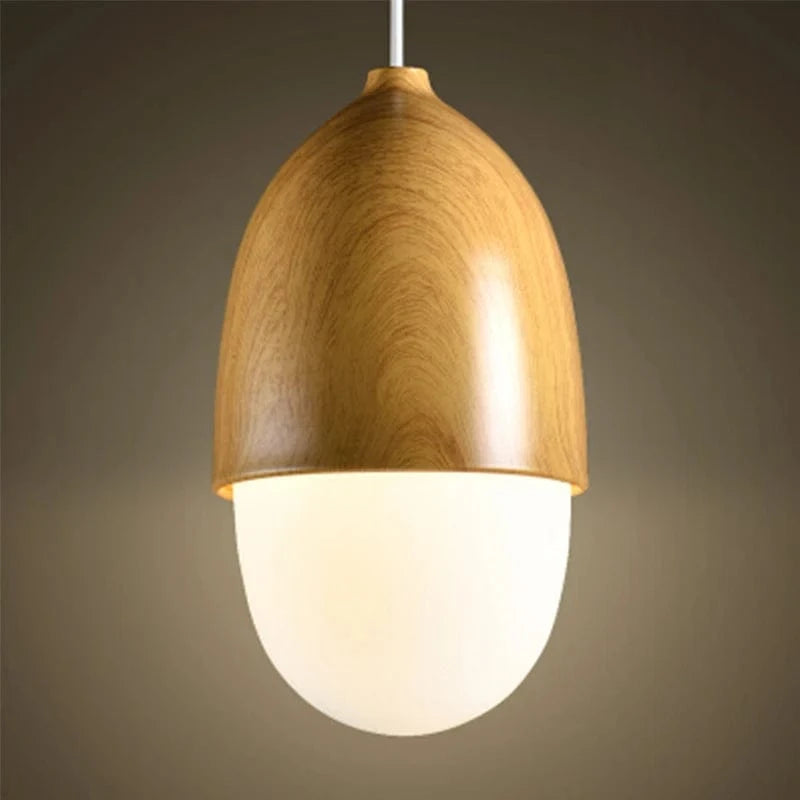 Verthara Modern Nordic Style Glass Pendant Lamp with E27 Bulb – Imitation Wood Design for Kitchen and Living Room Lighting C