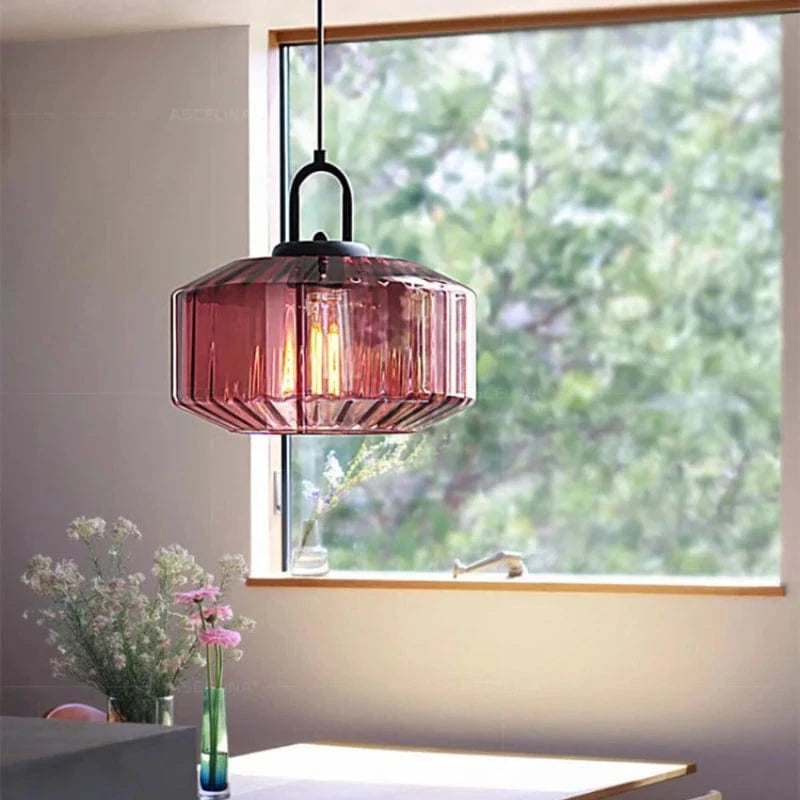 Verthara Modern Red Glass Pendant Light – Stylish Hanging Fixture for Bedroom and Dining Room Decor