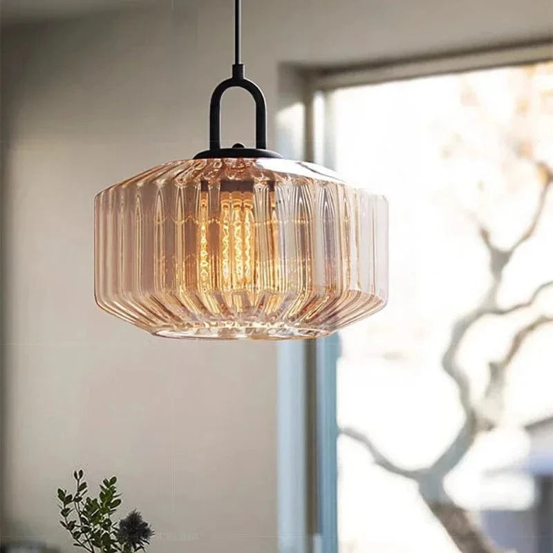 Verthara Modern Red Glass Pendant Light – Stylish Hanging Fixture for Bedroom and Dining Room Decor Amber / Cold White