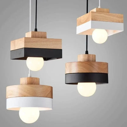 Verthara Modern Single-Head Chandelier Light in Wrought Iron and Solid Wood – Elegant Nordic Design for Restaurants and Cafes