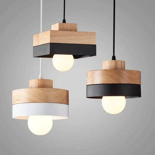 Verthara Modern Single-Head Chandelier Light in Wrought Iron and Solid Wood – Elegant Nordic Design for Restaurants and Cafes