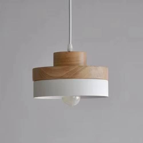 Verthara Modern Single-Head Chandelier Light in Wrought Iron and Solid Wood – Elegant Nordic Design for Restaurants and Cafes White / Circular