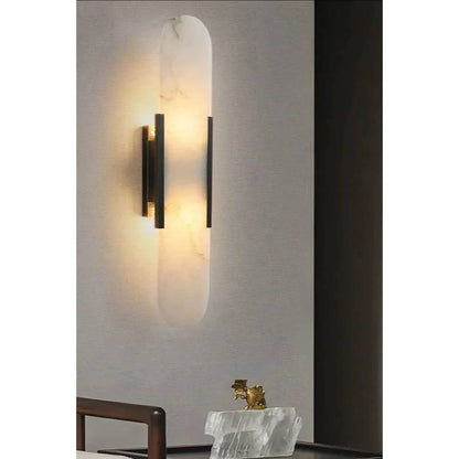 Verthara Modern Stone Wall Lamp in Black Gold Finish – G4 Socket Wall Light for Bedroom and Living Room Decor Warm White (2700-3500K) / H35cm black color