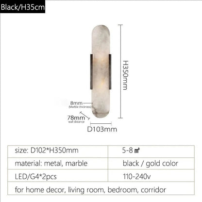 Verthara Modern Stone Wall Lamp in Black Gold Finish – G4 Socket Wall Light for Bedroom and Living Room Decor