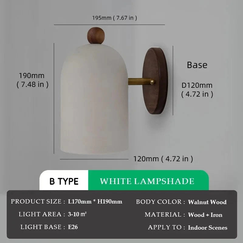 Verthara Modern Walnut Wood Wall Sconce Lighting with Iron Accents – Elegant Wall Lights for Bedroom and Living Room Changeable / B Type White