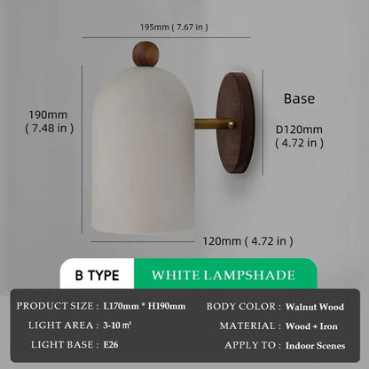 Verthara Modern Walnut Wood Wall Sconce Lighting with Iron Accents – Elegant Wall Lights for Bedroom and Living Room Changeable / B Type White