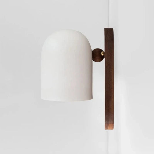 Verthara Modern Walnut Wood Wall Sconce Lighting with Iron Accents – Elegant Wall Lights for Bedroom and Living Room