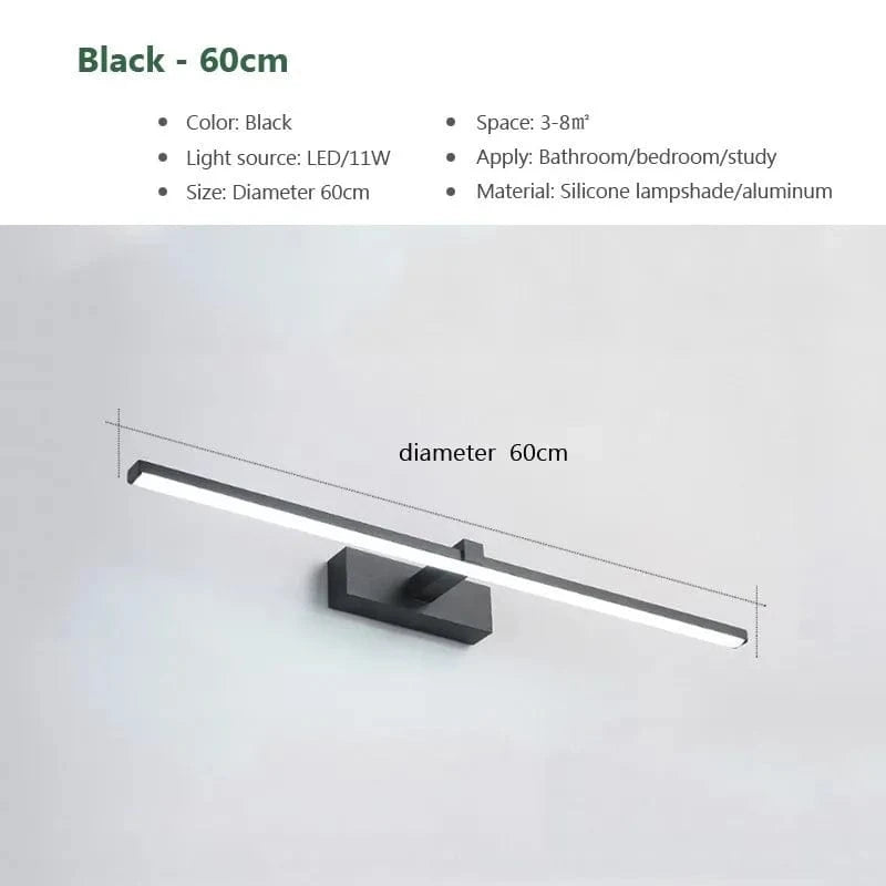 Verthara Modern Waterproof LED Bathroom Wall Lamp - Flat Design Wall Sconce Lighting in White and Black Natural white / Black 60cm