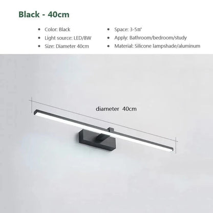 Verthara Modern Waterproof LED Bathroom Wall Lamp - Flat Design Wall Sconce Lighting in White and Black Tricolor light / Black 40cm