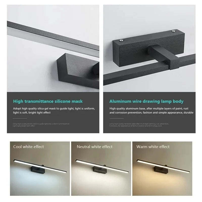Verthara Modern Waterproof LED Bathroom Wall Lamp - Flat Design Wall Sconce Lighting in White and Black
