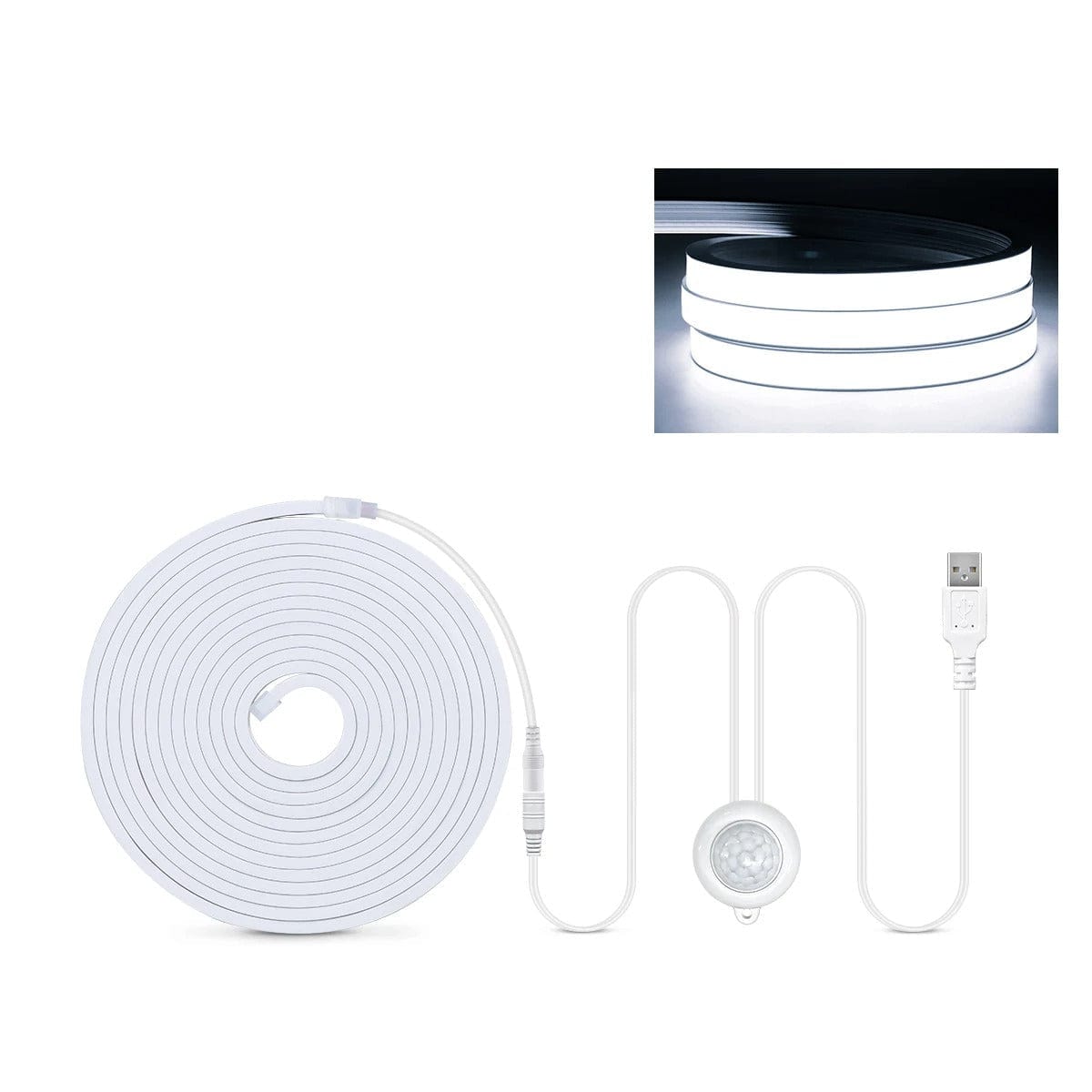 Verthara Motion Sensor COB LED Strip Lights, USB Powered Neon Night Light for Under Bed and Cabinet, Flexible Lengths, Warm/Cool White Options 1m / White Light