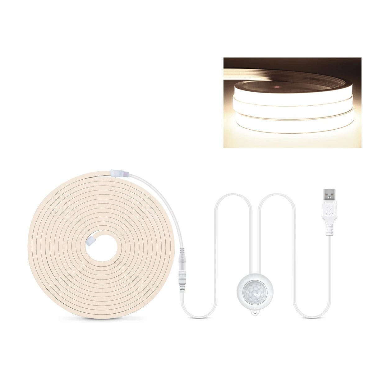Verthara Motion Sensor COB LED Strip Lights, USB Powered Neon Night Light for Under Bed and Cabinet, Flexible Lengths, Warm/Cool White Options 1m / Natural White