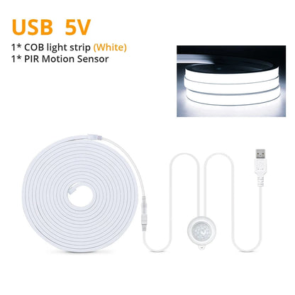 Verthara Motion Sensor COB LED Strip Lights, USB Powered Neon Night Light for Under Bed and Cabinet, Flexible Lengths, Warm/Cool White Options
