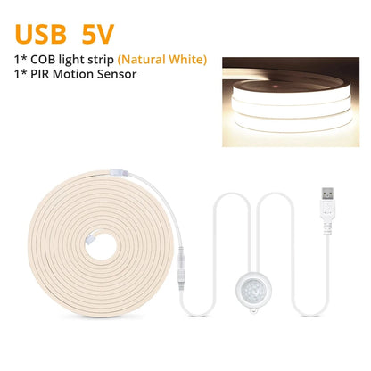 Verthara Motion Sensor COB LED Strip Lights, USB Powered Neon Night Light for Under Bed and Cabinet, Flexible Lengths, Warm/Cool White Options