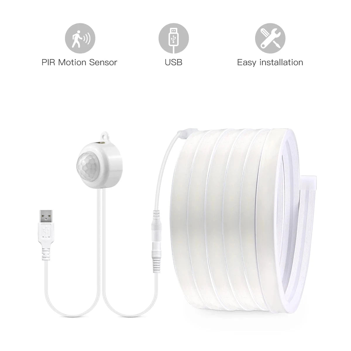 Verthara Motion Sensor COB LED Strip Lights, USB Powered Neon Night Light for Under Bed and Cabinet, Flexible Lengths, Warm/Cool White Options