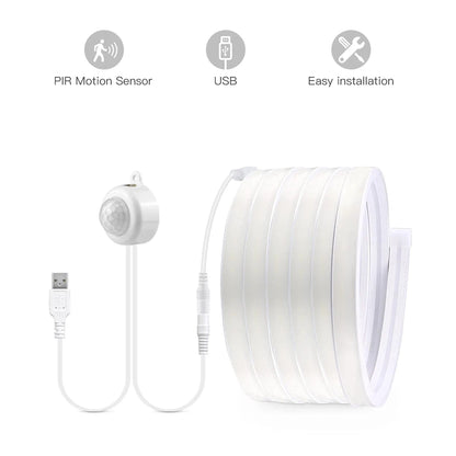 Verthara Motion Sensor COB LED Strip Lights, USB Powered Neon Night Light for Under Bed and Cabinet, Flexible Lengths, Warm/Cool White Options