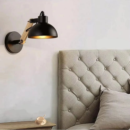 Verthara Nordic Adjustable Wall Lamp – Iron and Wood Sconce Light for Modern Home and Hotel Decoration Without Bulb / Black