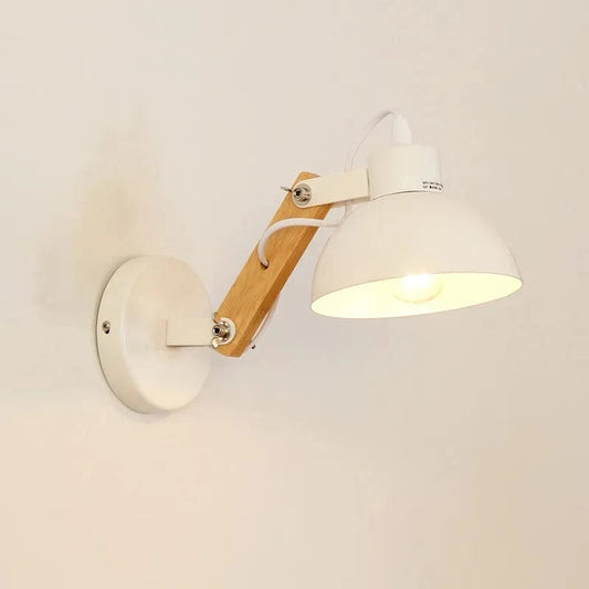 Verthara Nordic Adjustable Wall Lamp – Iron and Wood Sconce Light for Modern Home and Hotel Decoration Without Bulb / White