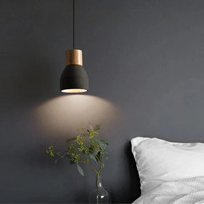Verthara Nordic LED Pendant Light – Indoor Hanging Fixture – Cement-Wood Design - Adjustable Wire Length - Vintage Style - E27 Base