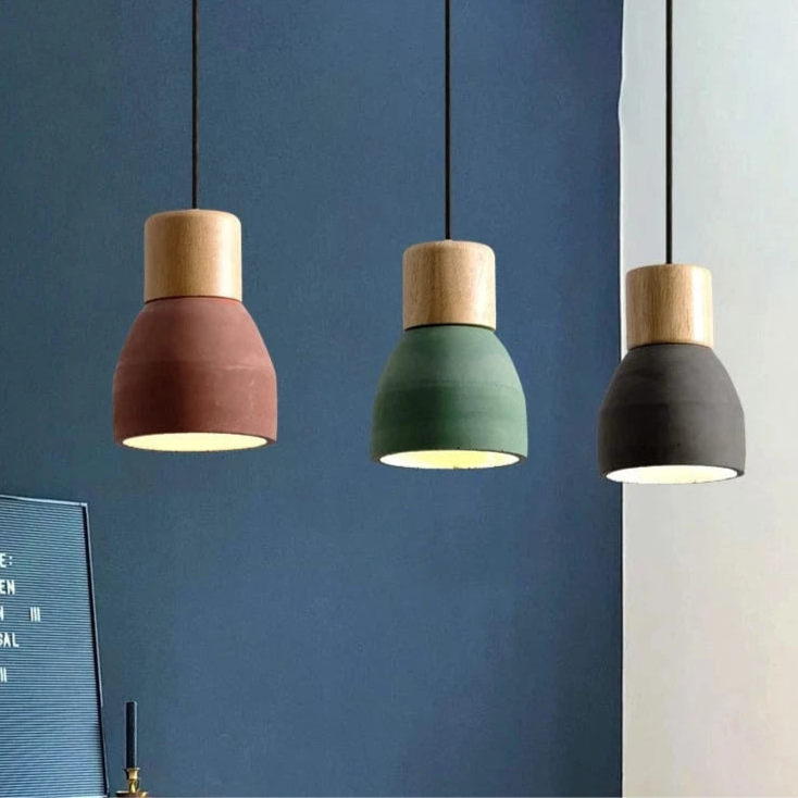 Verthara Nordic LED Pendant Light – Indoor Hanging Fixture – Cement-Wood Design - Adjustable Wire Length - Vintage Style - E27 Base