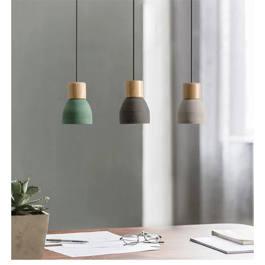 Verthara Nordic LED Pendant Light – Indoor Hanging Fixture – Cement-Wood Design - Adjustable Wire Length - Vintage Style - E27 Base