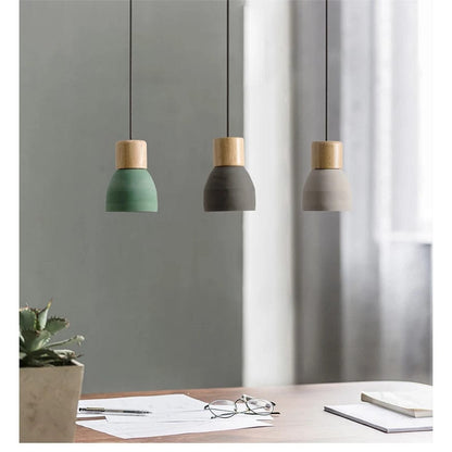 Verthara Nordic LED Pendant Light – Indoor Hanging Fixture – Cement-Wood Design - Adjustable Wire Length - Vintage Style - E27 Base