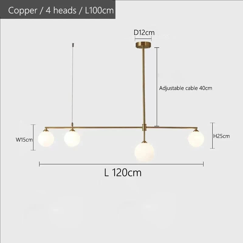 Verthara Nordic Solid Brass Pendant Light – Cream Globe Cluster for Kitchen Island and Dining Room Pendant Lighting 4 heads Copper 120cm / Cold White