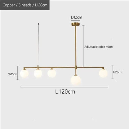 Verthara Nordic Solid Brass Pendant Light – Cream Globe Cluster for Kitchen Island and Dining Room Pendant Lighting 5 heads Copper / Cold White