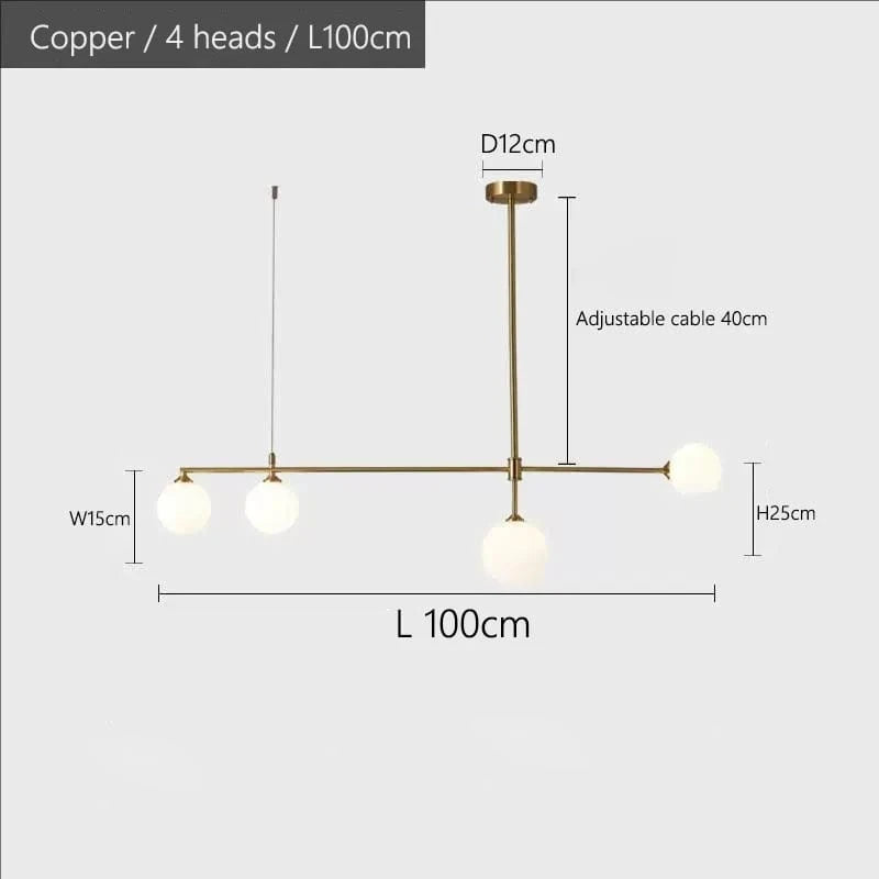 Verthara Nordic Solid Brass Pendant Light – Cream Globe Cluster for Kitchen Island and Dining Room Pendant Lighting 4 heads Copper 100cm / Cold White