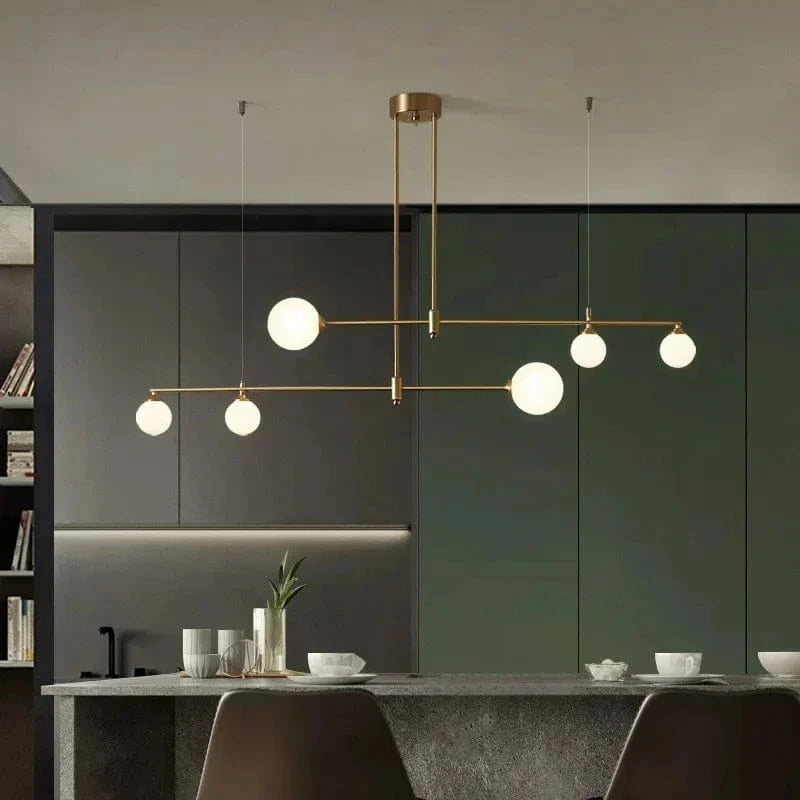 Verthara Nordic Solid Brass Pendant Light – Cream Globe Cluster for Kitchen Island and Dining Room Pendant Lighting