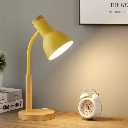 Verthara Nordic Wood Table Lamp – Minimalist LED Bedside Lamp for Bedroom and Desk Decor, Natural Finish, Eye Protection Lighting Style F