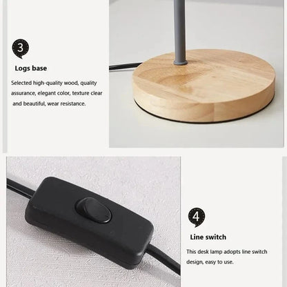 Verthara Nordic Wood Table Lamp – Minimalist LED Bedside Lamp for Bedroom and Desk Decor, Natural Finish, Eye Protection Lighting