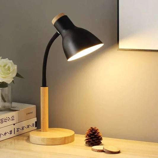 Verthara Nordic Wood Table Lamp – Minimalist LED Bedside Lamp for Bedroom and Desk Decor, Natural Finish, Eye Protection Lighting Style A