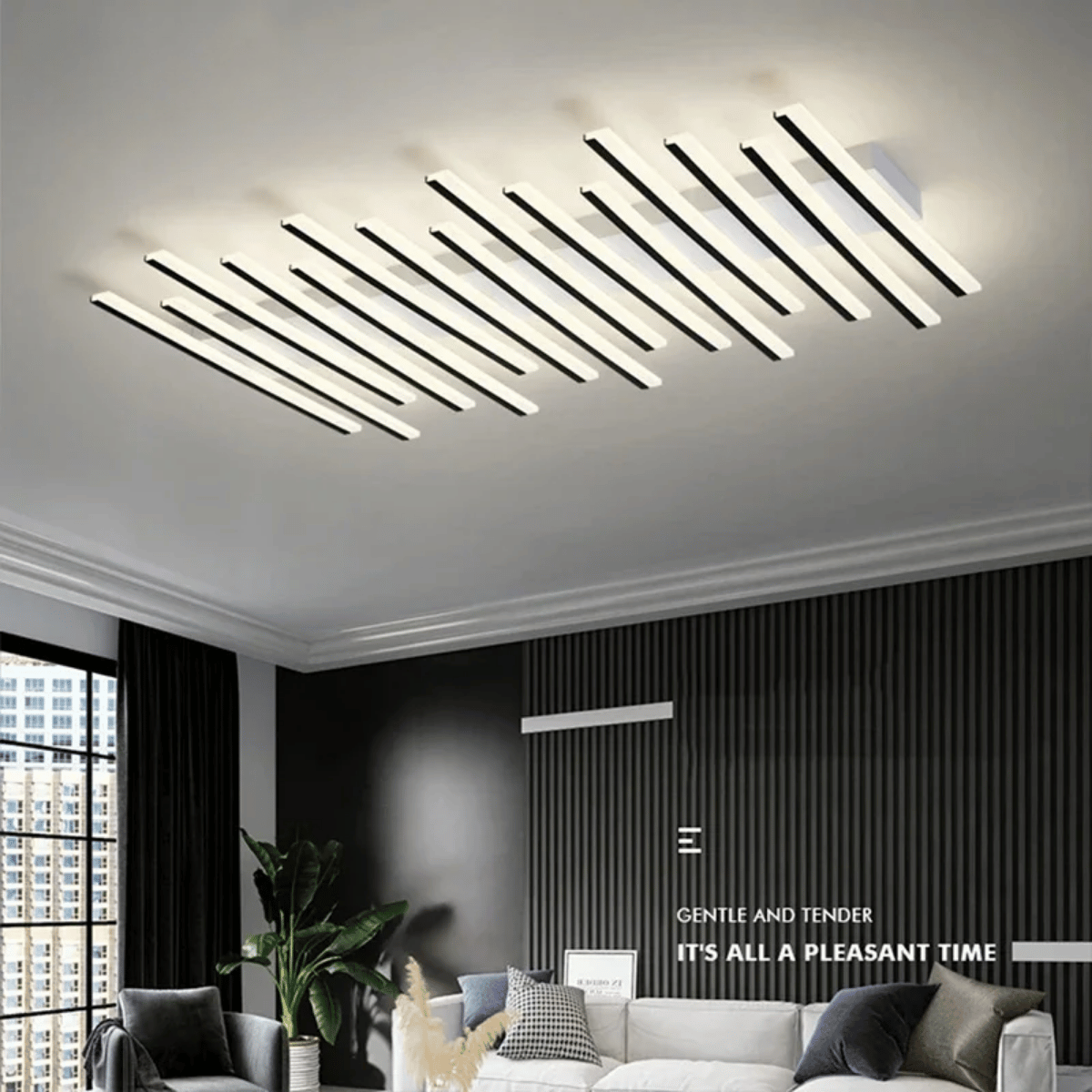 Verthara Premium Adjustable LED Ceiling Lamp With Remote Control – Minimalist Design - Acrylic - Black - Indoor Lighting - Modern Style A 110cm 15heads / Cold White