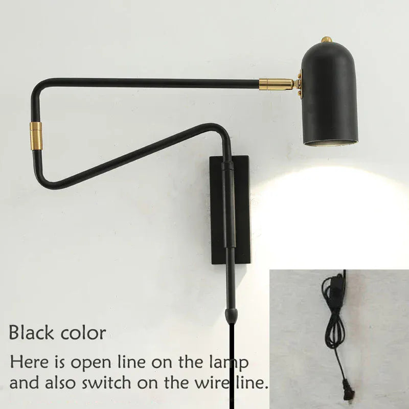 Verthara Premium Adjustable LED Wall Light With Retractable Arm – Flexible - Black and Gold - Indoor Use - Ideal For Reading - Modern Design black with open line