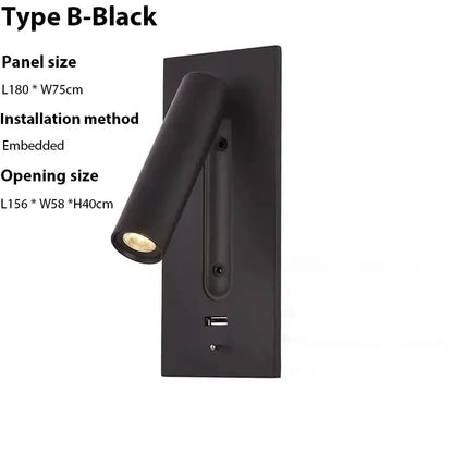 Verthara Premium Adjustable LED Wall Light With USB Charging – 350° Rotation - Aluminium Alloy - Indoor Use - Warm/Neutral Tones Warm White (2700-3500K) / Type B Black