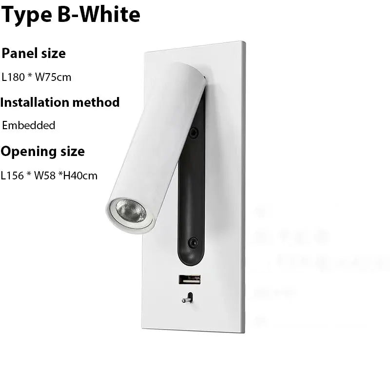 Verthara Premium Adjustable LED Wall Light With USB Charging – 350° Rotation - Aluminium Alloy - Indoor Use - Warm/Neutral Tones Cool White(5500-7000K) / Type B White