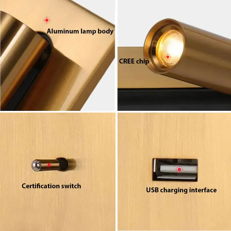 Verthara Premium Adjustable LED Wall Light With USB Charging – 350° Rotation - Aluminium Alloy - Indoor Use - Warm/Neutral Tones