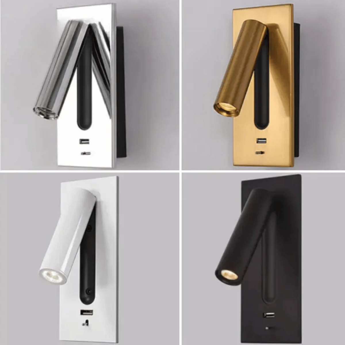 Verthara Premium Adjustable LED Wall Light With USB Charging – 350° Rotation - Aluminium Alloy - Indoor Use - Warm/Neutral Tones Warm White (2700-3500K) / Type B Black