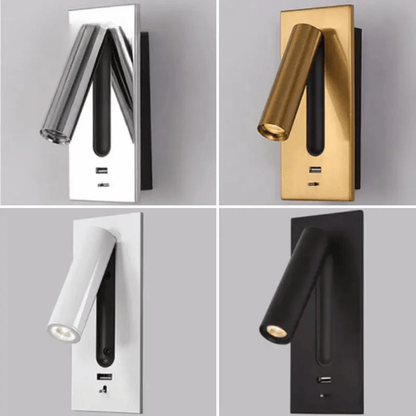 Verthara Premium Adjustable LED Wall Light With USB Charging – 350° Rotation - Aluminium Alloy - Indoor Use - Warm/Neutral Tones Warm White (2700-3500K) / Type B Black