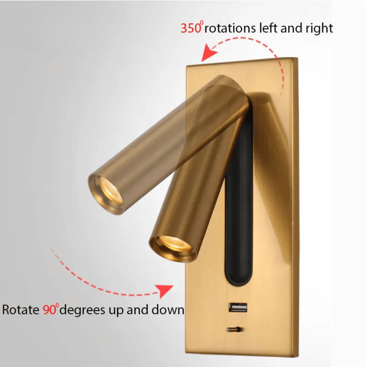 Verthara Premium Adjustable LED Wall Light With USB Charging – 350° Rotation - Aluminium Alloy - Indoor Use - Warm/Neutral Tones