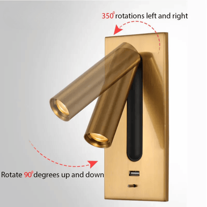 Verthara Premium Adjustable LED Wall Light With USB Charging – 350° Rotation - Aluminium Alloy - Indoor Use - Warm/Neutral Tones