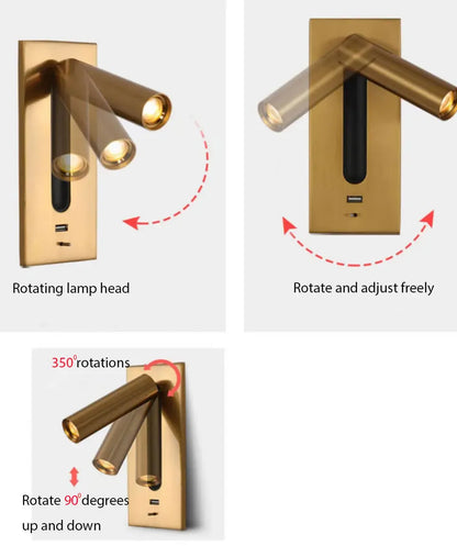 Verthara Premium Adjustable USB Bedside Reading Wall Sconce