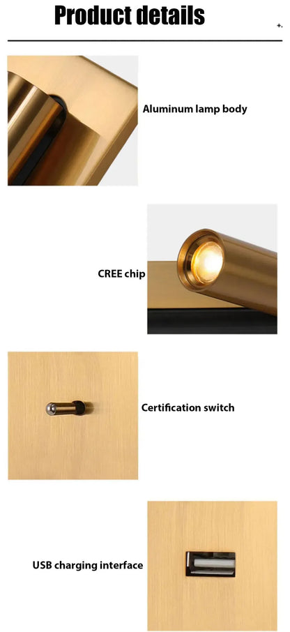 Verthara Premium Adjustable USB Bedside Reading Wall Sconce