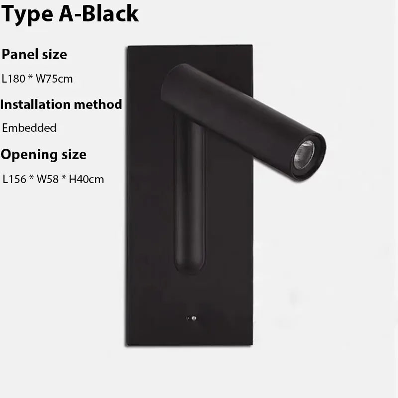 Verthara Premium Adjustable USB Bedside Reading Wall Sconce Type A Black / Cool White(5500-7000K)