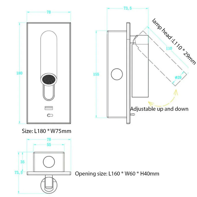 Verthara Premium Adjustable USB Bedside Reading Wall Sconce