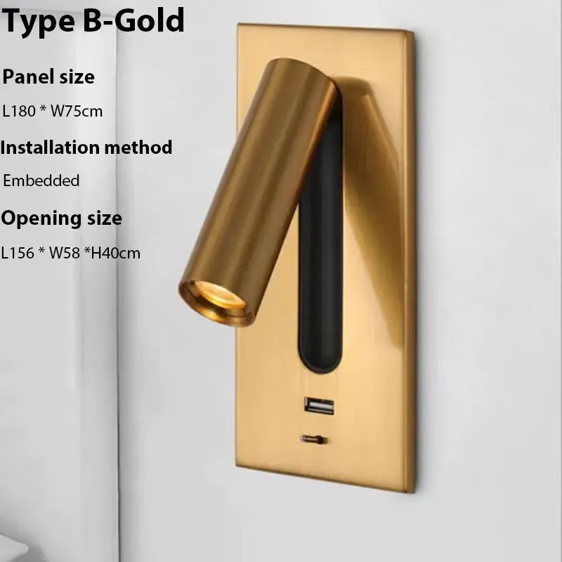 Verthara Premium Adjustable USB Bedside Reading Wall Sconce Type B Gold / Cool White(5500-7000K)