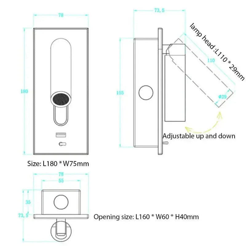 Verthara Premium Adjustable USB Bedside Reading Wall Sconce